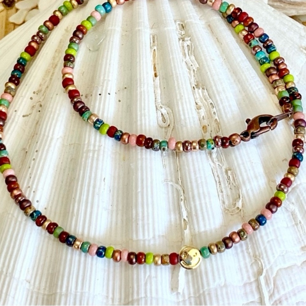 Colorful Myuki  Beaded Smiley Face Necklace